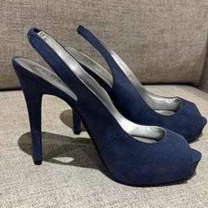 Guess Peep Toe Platform Heels - Suede - Navy Blue - NEW -NO Tags